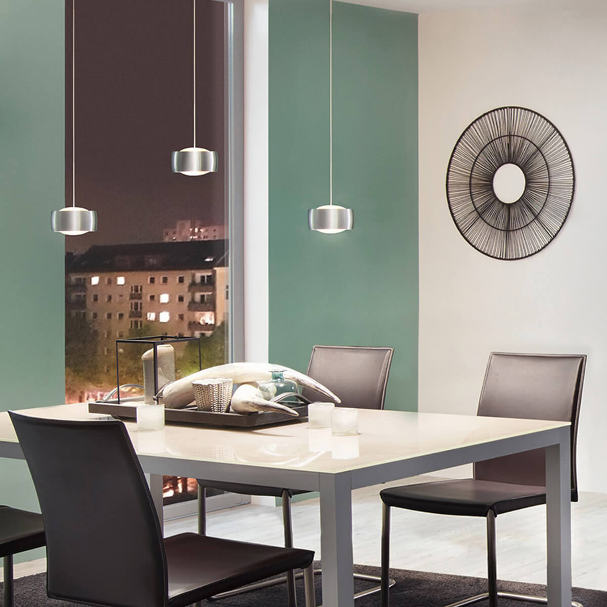 Grace LED Pendelleuchte, 3-flg., TW, unsichtbare Höhenverstellung, Baldachin: Chrom