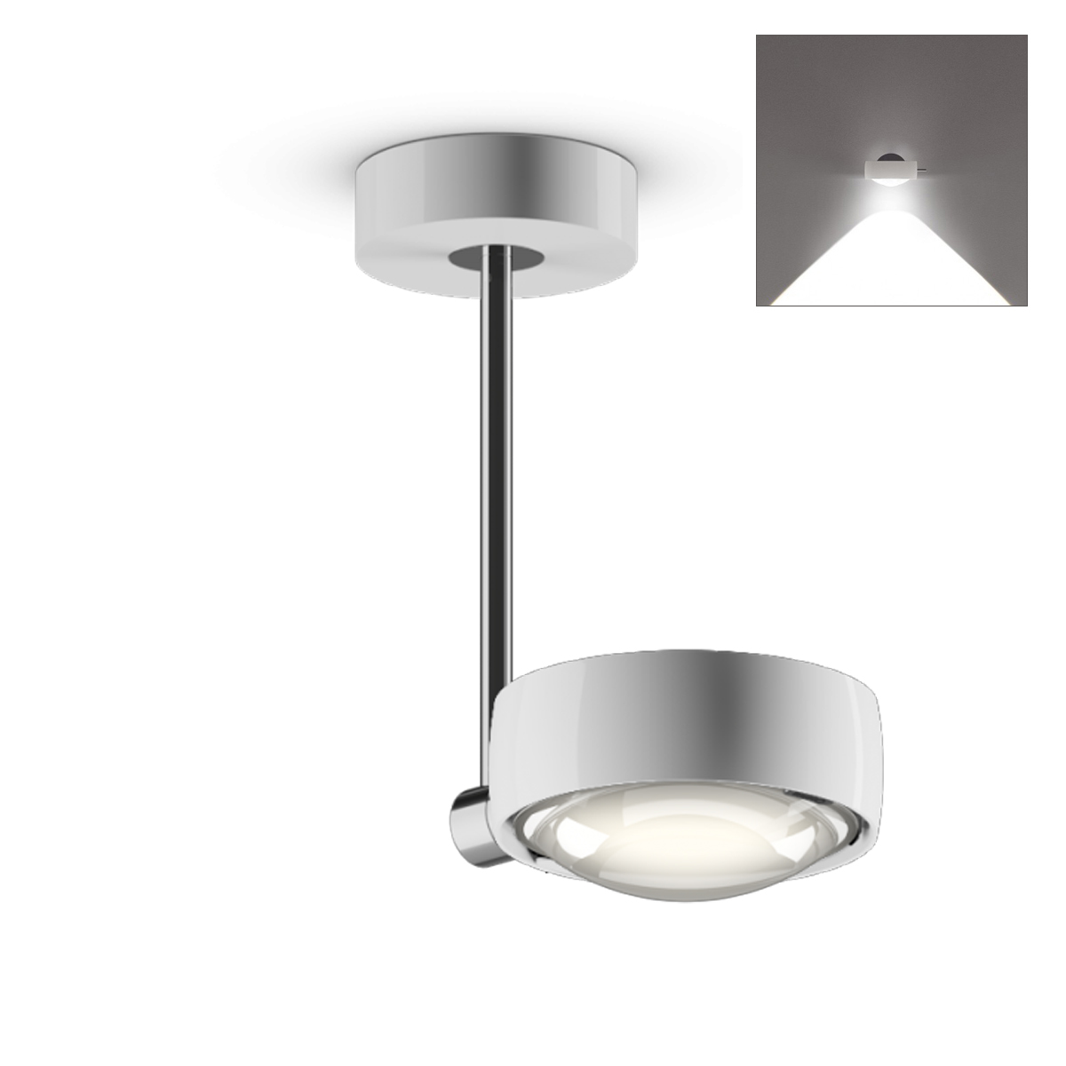 Occhio Sento C faro up LED Deckenleuchte, 2700 K, 20 cm, Chrom / weiß glänzend