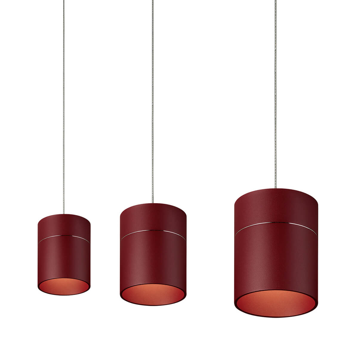 Oligo Tudor M LED Pendelleuchte, 3-flg., TW, unsichtbare Höhenverstellung, Baldachin: weiß matt, rot matt