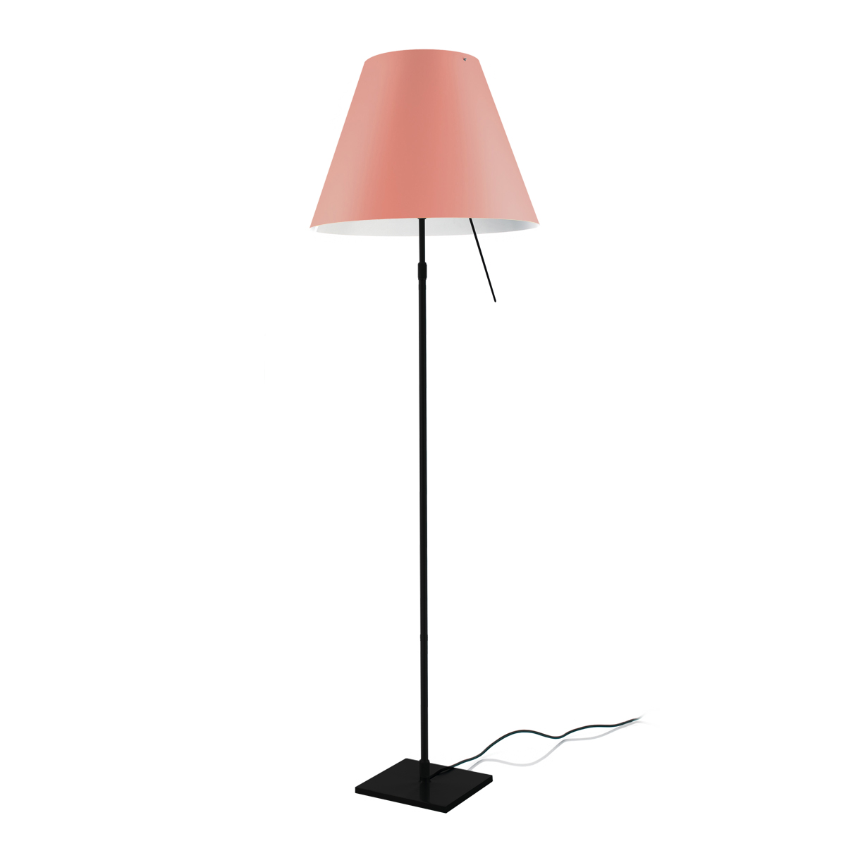 Luceplan Costanza Terra Teleskop mit Touchdimmer, schwarz, Schirm: mystisches Rosa (ausgeschaltet)