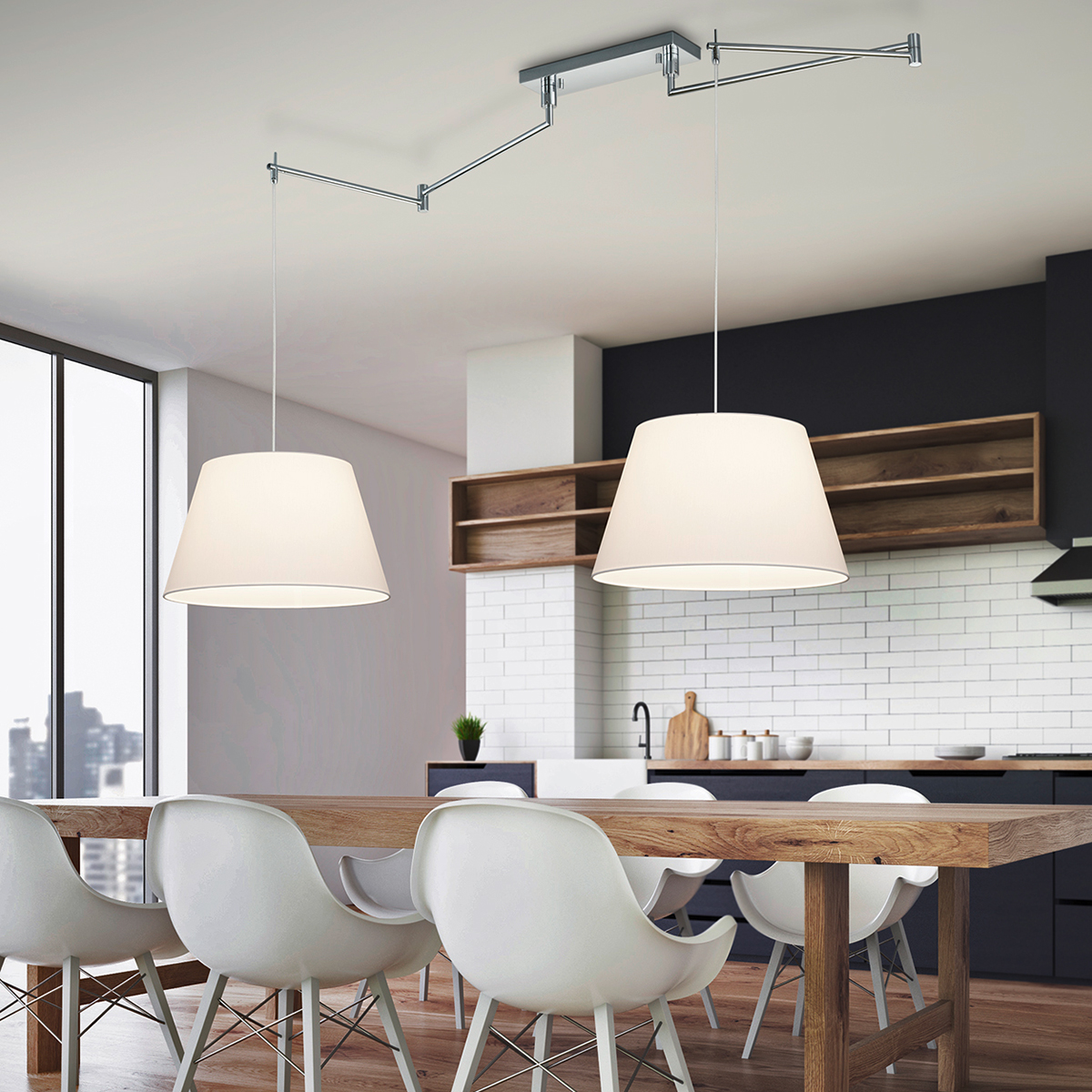 Helestra Certo Pendelleuchte, 2-flg., konisch, Schirm: Chintz weiß