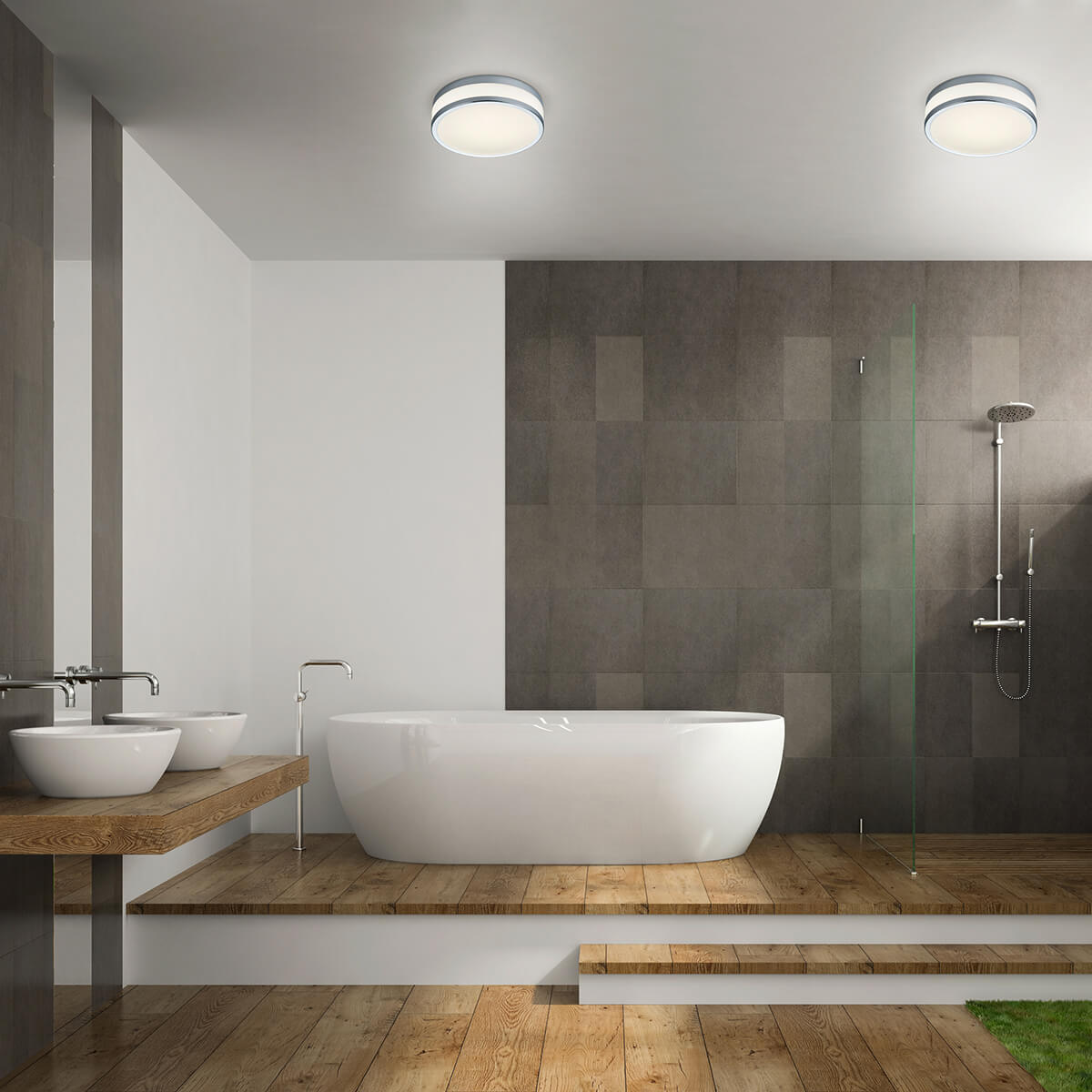 Helestra Zelo LED Deckenleuchte, rund, Ø: 29 cm, Chrom / Opalglas