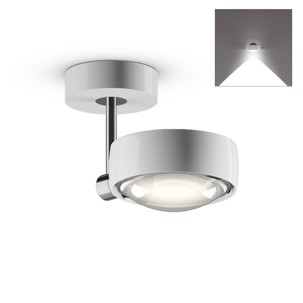 Occhio Sento C faro up LED Deckenleuchte, 2700 K, 10 cm, Chrom / weiß glänzend