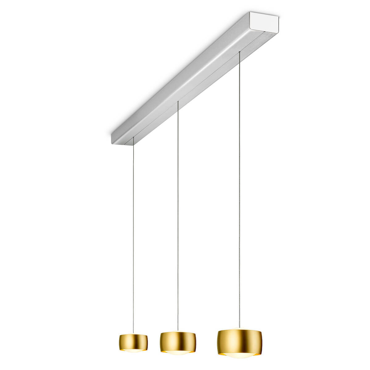 Oligo Grace LED Pendelleuchte, 3-flg., TW, unsichtbare Höhenverstellung, Baldachin: Alu gebürstet, Gold