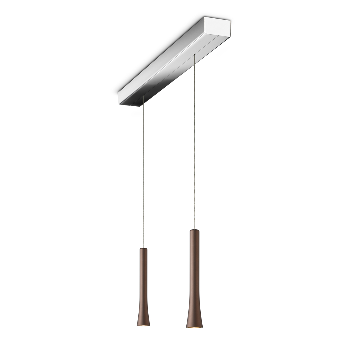 Oligo Rio LED Pendelleuchte, 2-flg., unsichtbare Höhenverstellung, Baldachin: Chrom, Brazilian brown