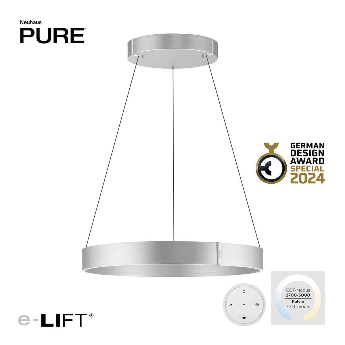 PURE E-Clipse LED Pendelleuchte mit e-LIFT und CCT