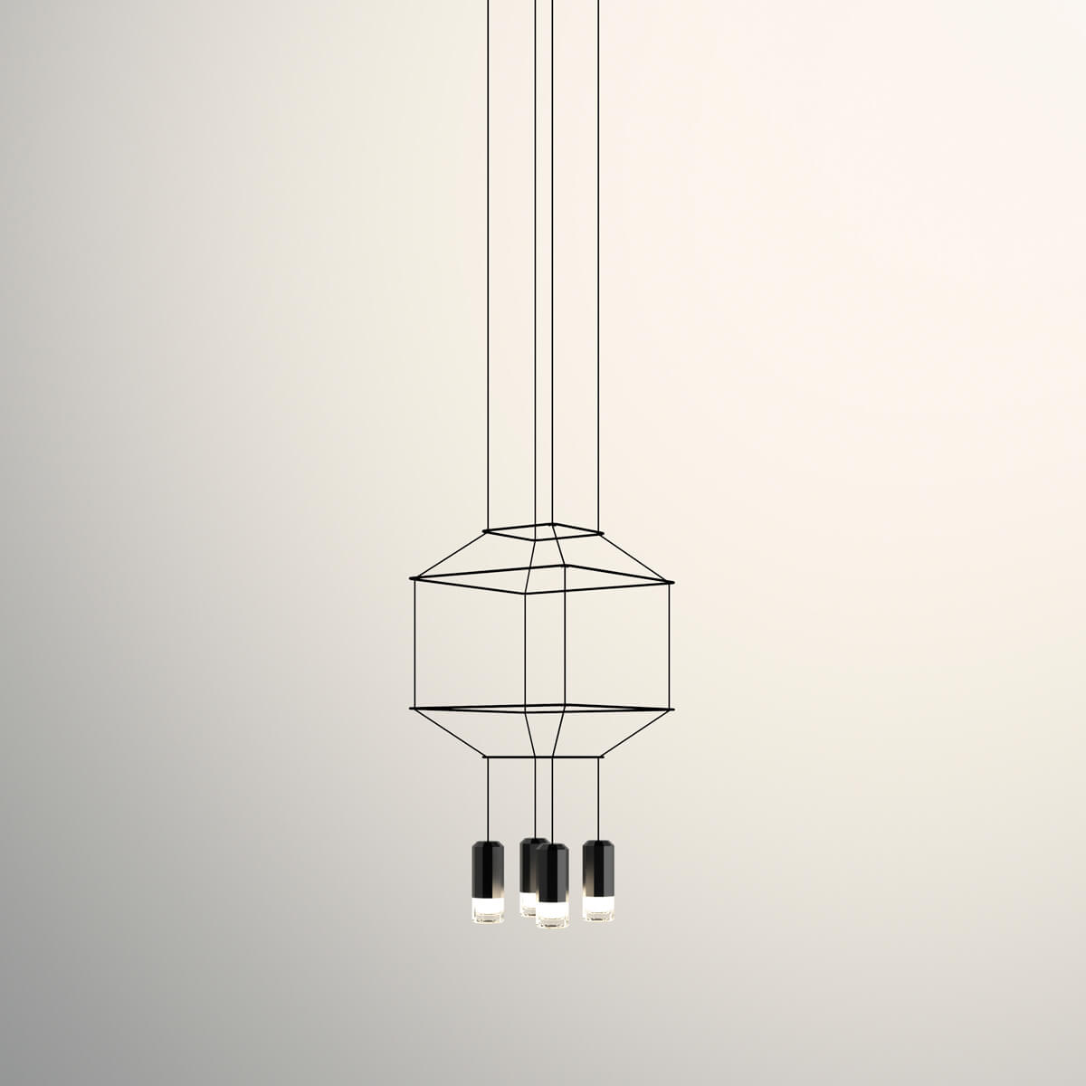 Vibia Wireflow LED Pendelleuchte, 4-flg., 50 x 50 cm, schwarz