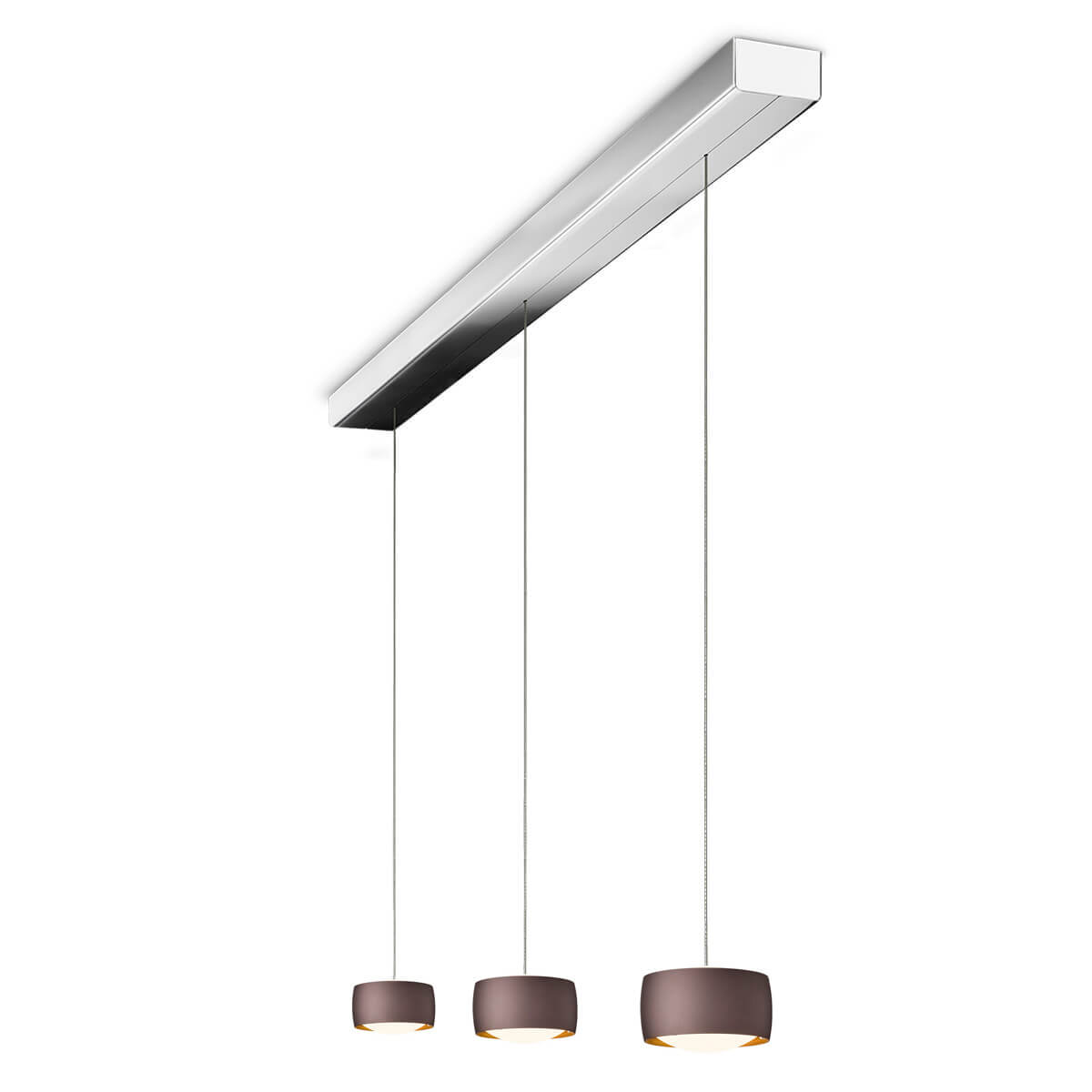 Oligo Grace LED Pendelleuchte, 3-flg., TW, unsichtbare Höhenverstellung, Baldachin: Chrom, Brazilian brown