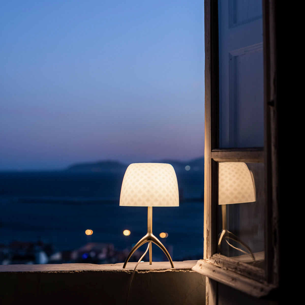 Foscarini Lumiere 30th Piccola Tavolo, champagner / pastilles (Rautenmuster)