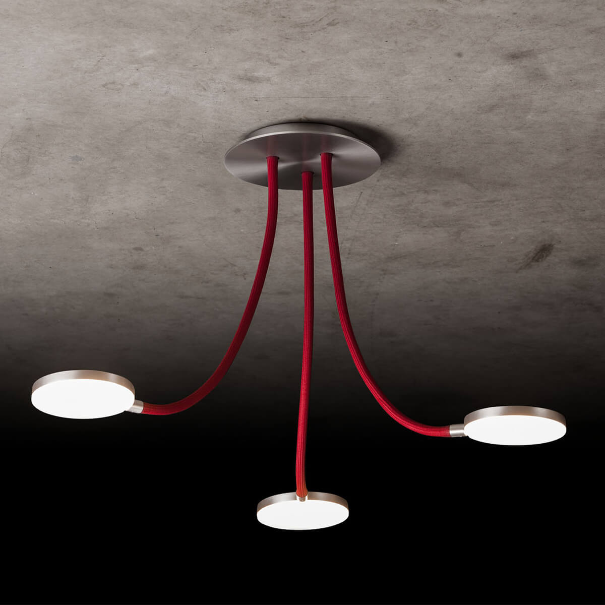 Holtkötter Flex D3 LED Deckenleuchte, Aluminium matt / rot