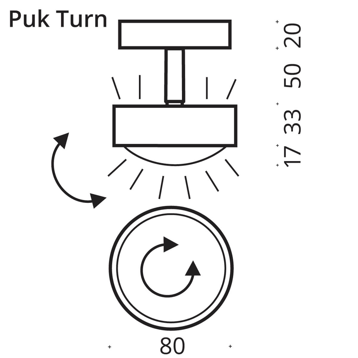 Top Light Puk Mini Turn Up & Down Deckenleuchte, Maßzeichnung