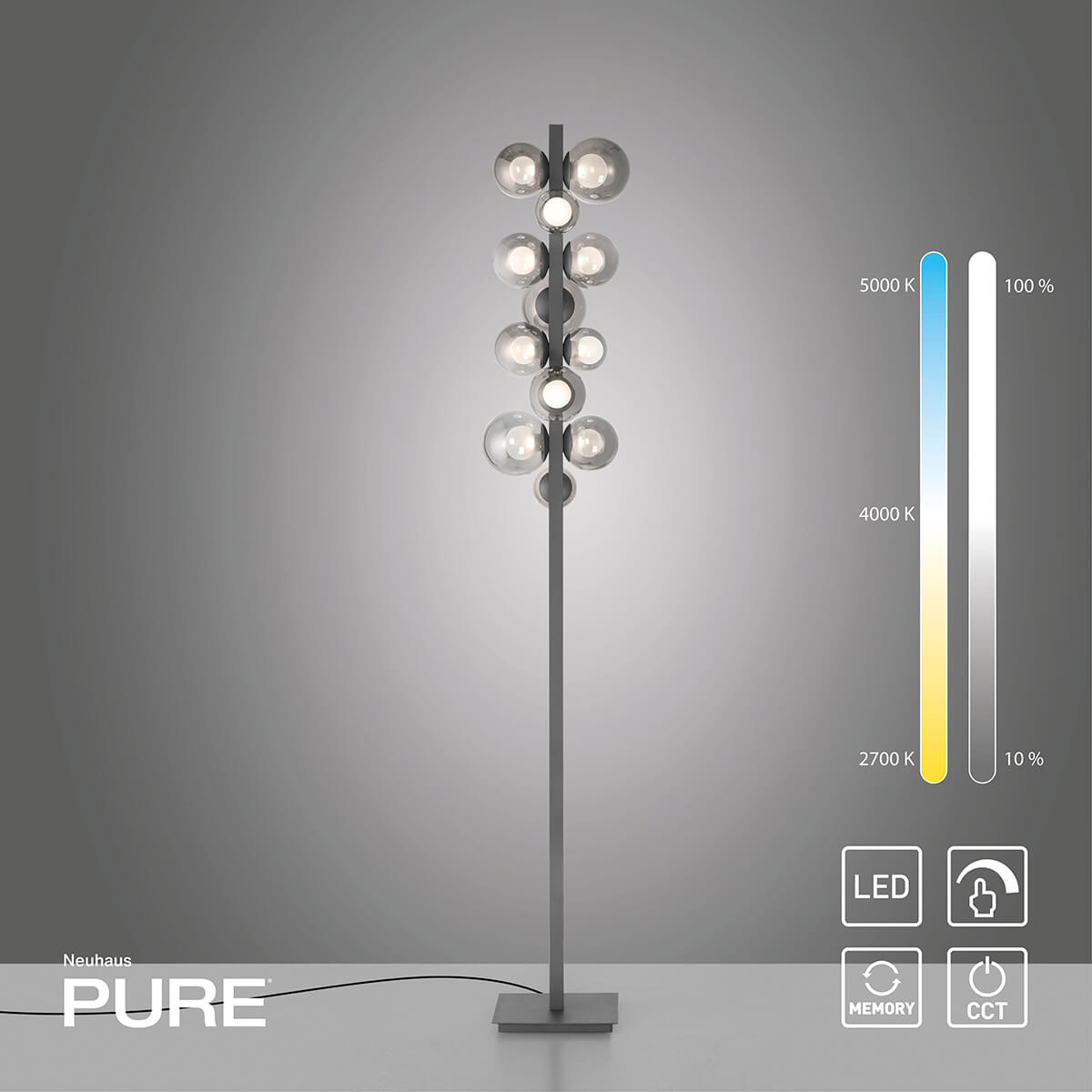 Neuhaus PURE Popup LED Stehleuchte, grau