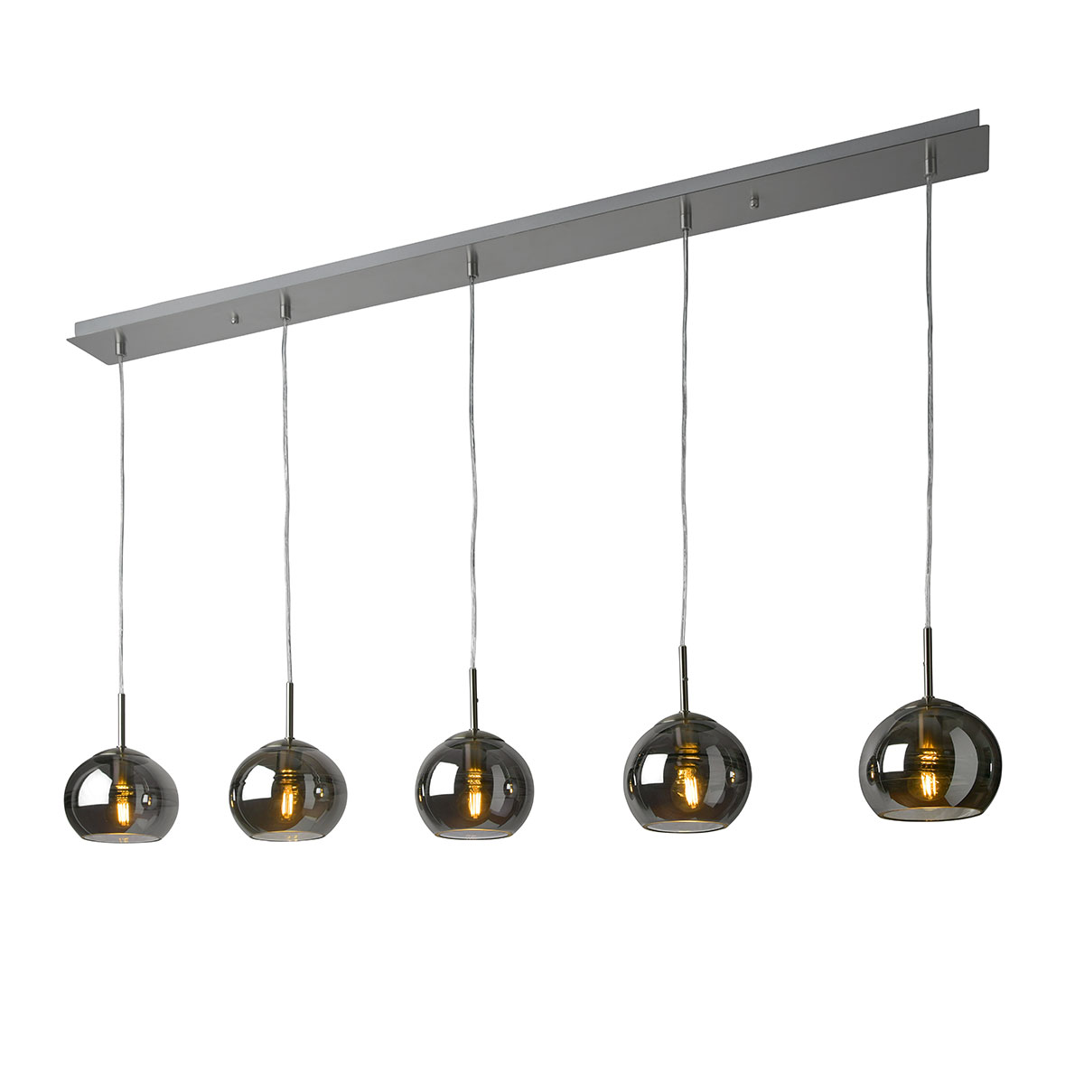 Villeroy & Boch Tokio Pendelleuchte, 5-flg., Metall: satin, Glas: rauchfarben