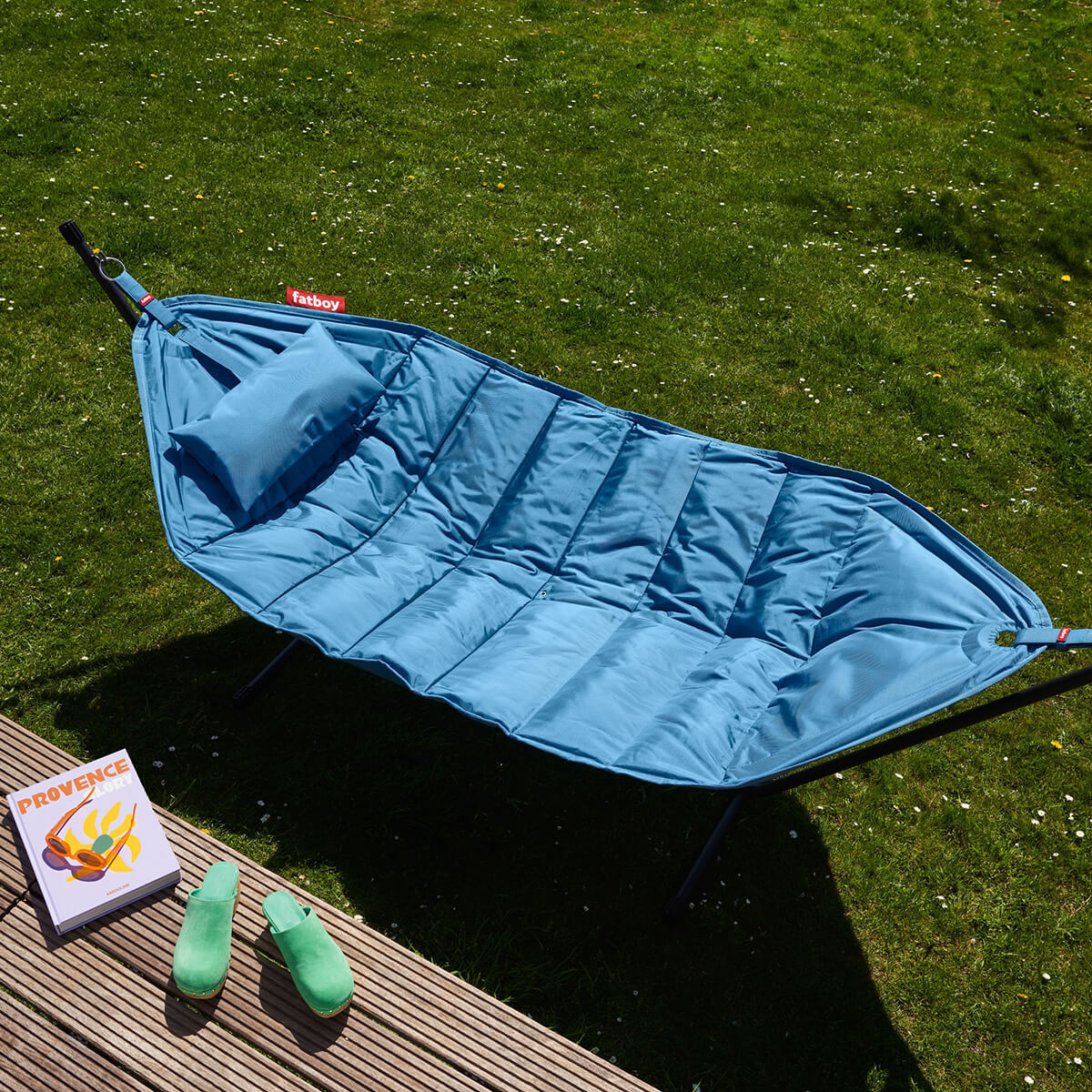 Fatboy Headdemock Pillow Kissen, Jeans hellblau, mit der Fatboy Headdemock Hängematte, Jeans hellblau (separat erhältlich)