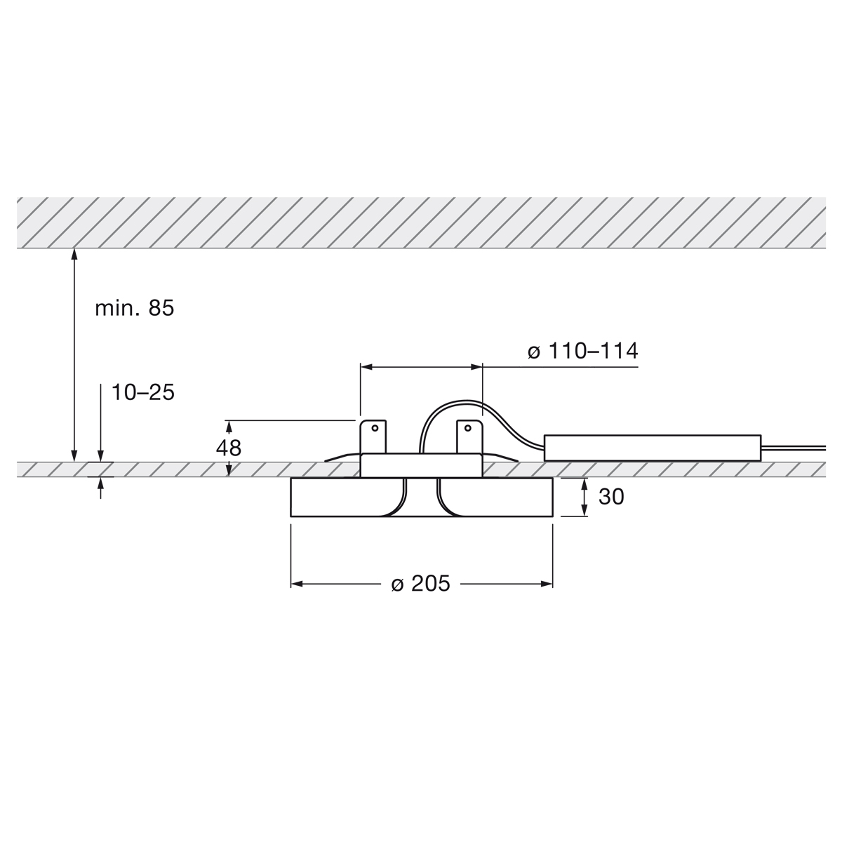 Occhio Mito soffitto 20 flat "air" wide LED Wandleuchte, Maßzeichnung