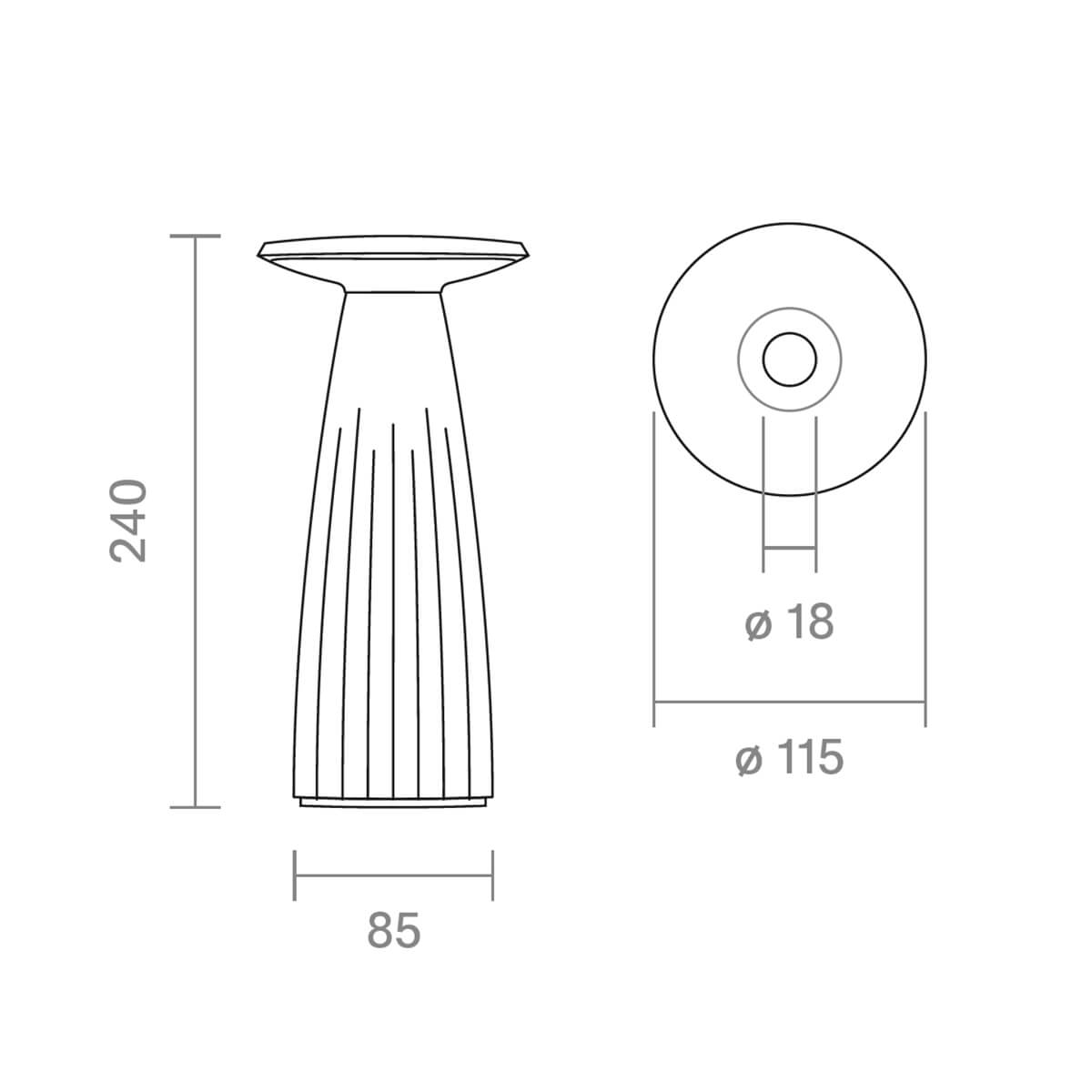 Sigor Nuflair LED Akkuleuchte & Vase, Maßzeichnung