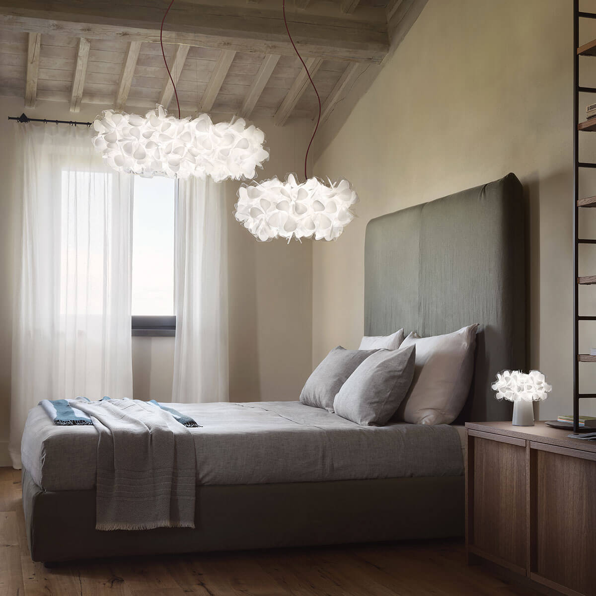 Slamp Clizia Mama non Mama Suspension und Clizia Mama non Mama Suspension Large, weiß, Textilkabel: rot