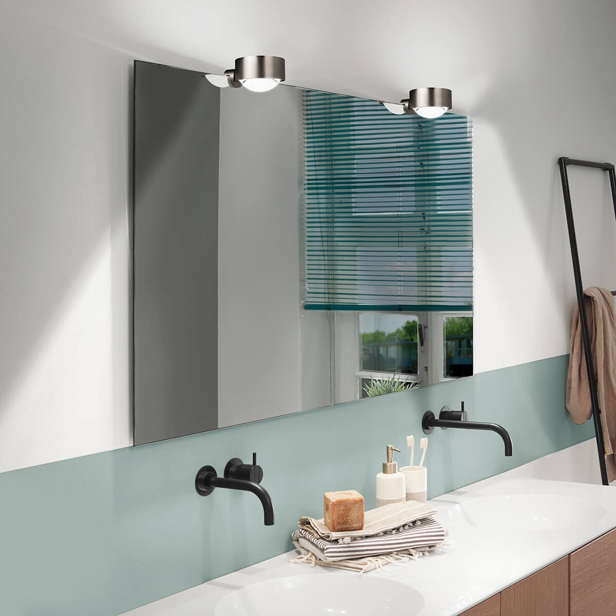 Top Light Puk Mini Fix LED Klemmleuchte, Nickel matt, mit Glas satiniert / Linse klar