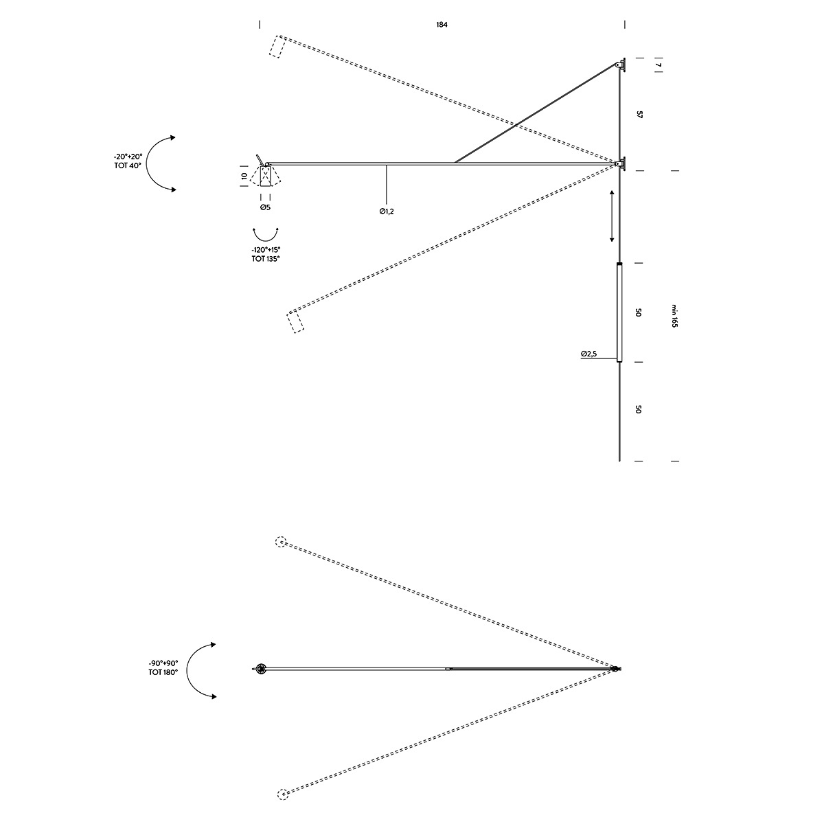 Nemo Swan LED Parete, Maßzeichnung