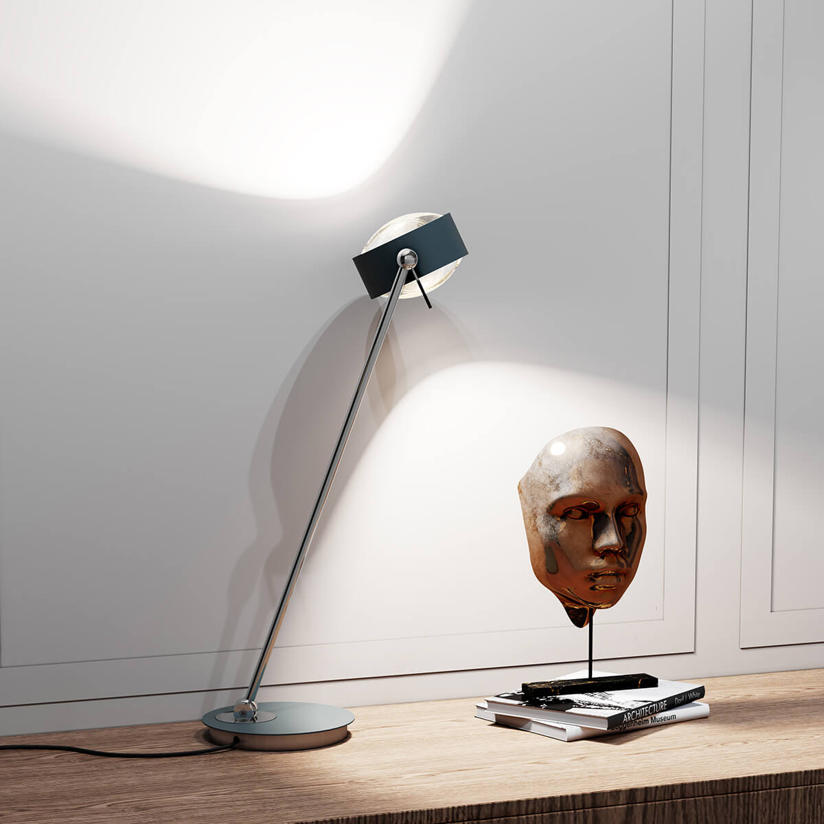 Top Light Puk Maxx Table Tischleuchte, 60 cm, anthrazit matt / Chrom, mit Linse klar / Linse klar