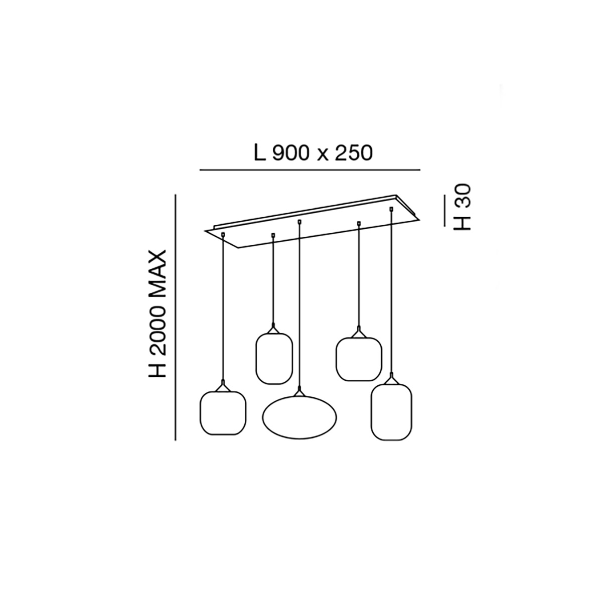 Fabas Luce Gillis Pendelleuchte, Maßzeichnung