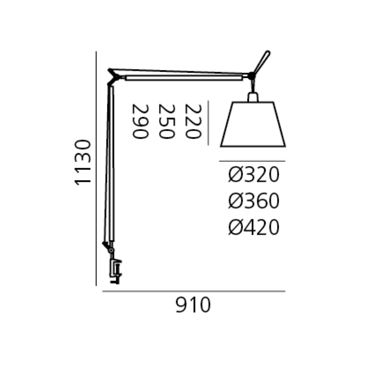 Artemide Tolomeo Mega Tavolo mit Tischklemme, Zeichnung