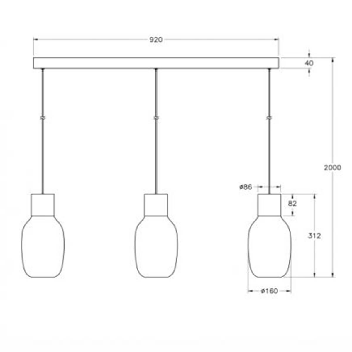Fabas Luce Lapo LED Pendelleuchte, 3-flg., mit Balken, Maßzeichnung