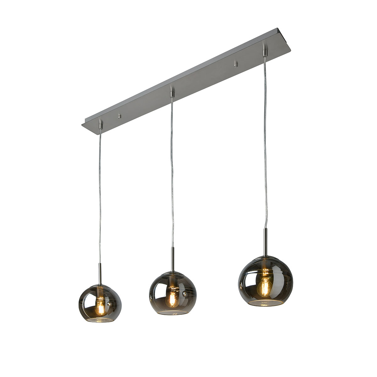 Villeroy & Boch Tokio Pendelleuchte, 3-flg., Metall: satin, Glas: rauchfarben