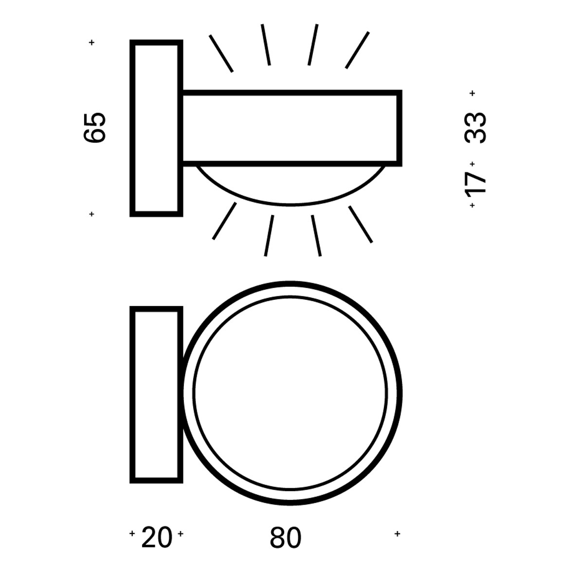 Top Light Puk Mini Wall Outdoor LED Wandleuchte, Maßzeichnung