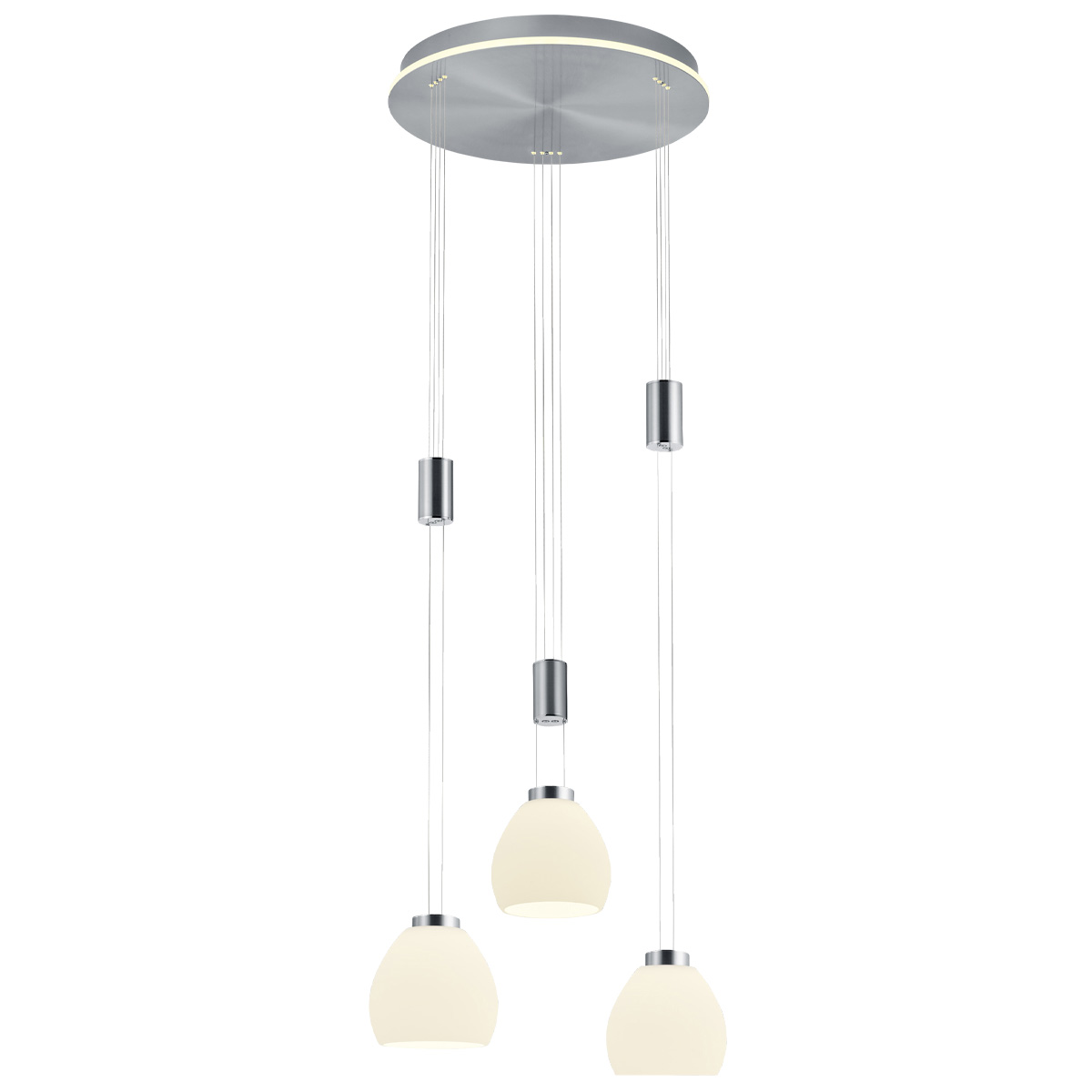 HELL Sam LED Pendelleuchte, 3-flg., mit Rondell, Nickel matt / Chrom