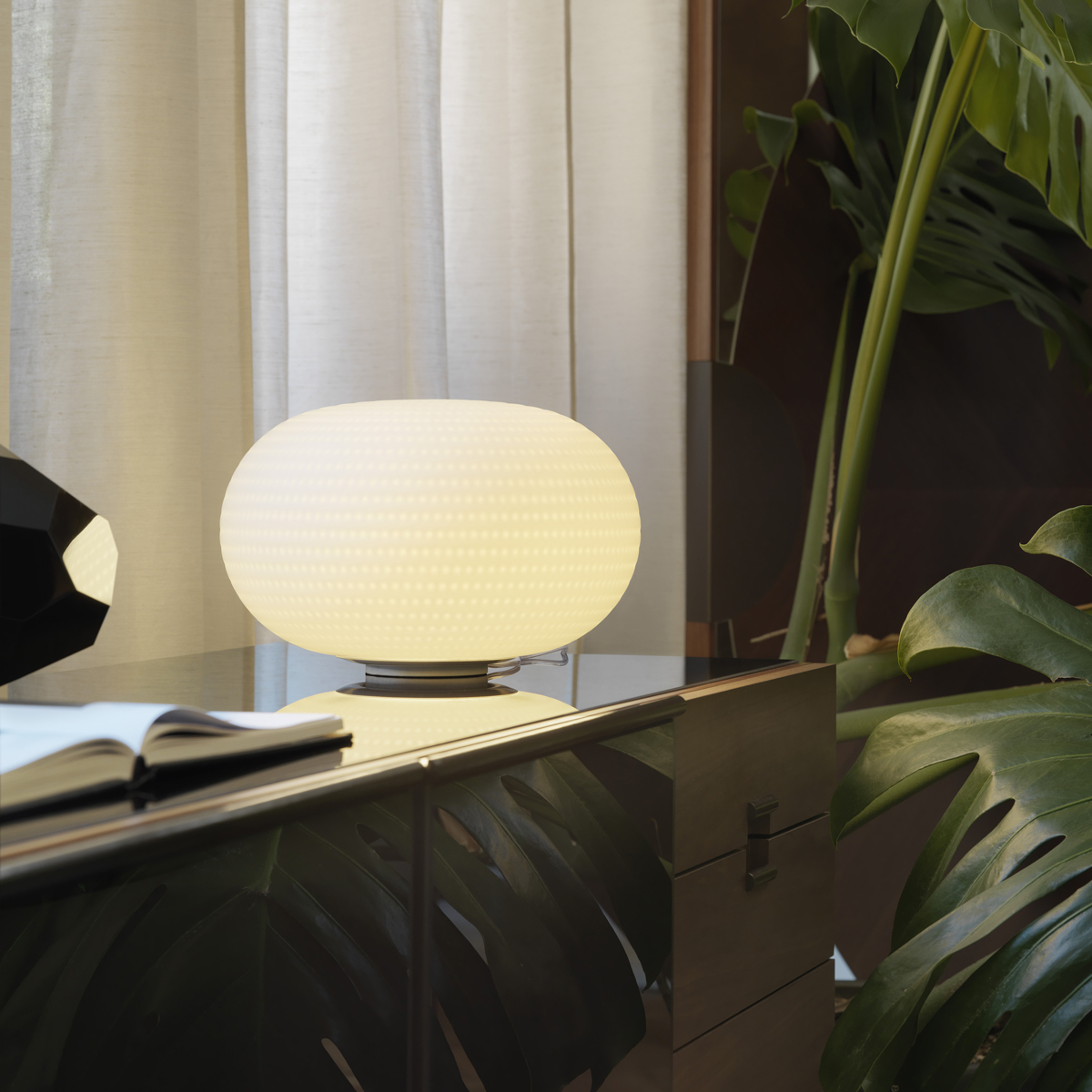 Fontana Arte Bianca Tischleuchte, Ø: 50 cm, weiß satiniert