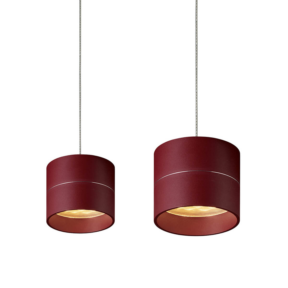 Oligo Tudor S LED Pendelleuchte, 2-flg., TW, unsichtbare Höhenverstellung, Baldachin: Alu gebürstet, rot matt