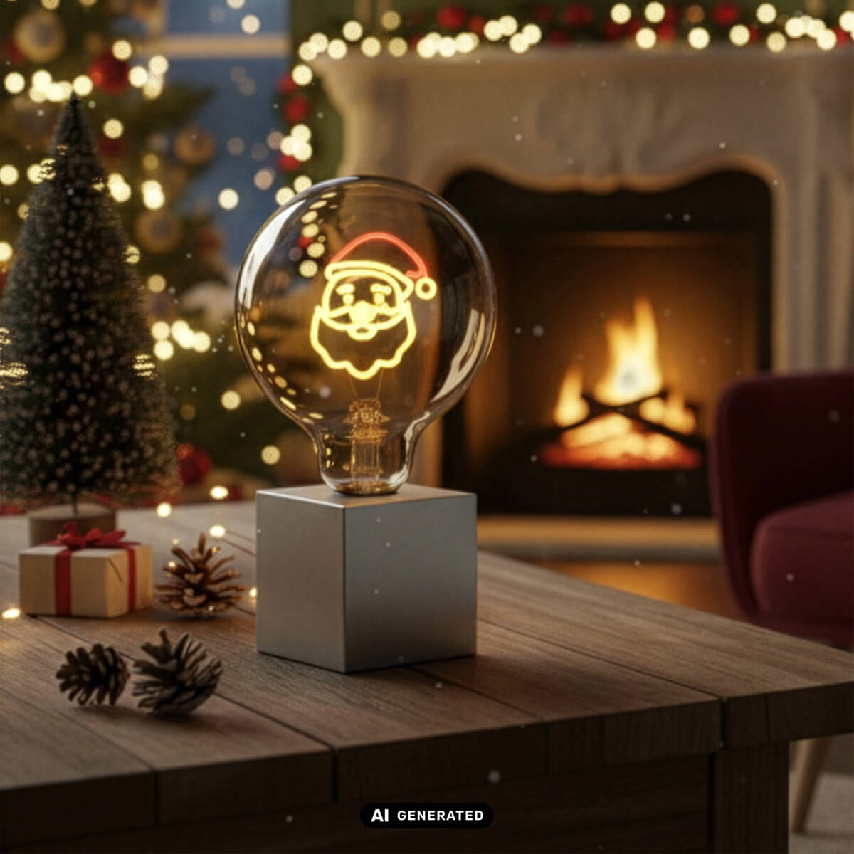 Cubic Tischleuchte mit Weihnachts-Leuchtmittel