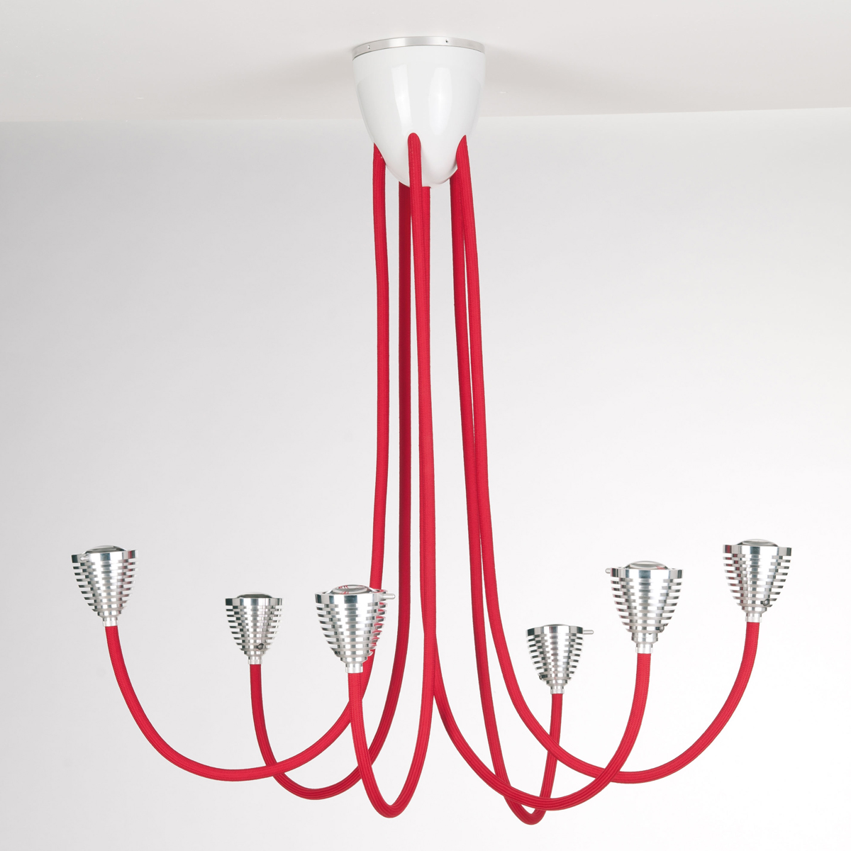 Less'n'more Athene LED Pendel - / Deckenleuchte, 6-flg., Textilkabel: rot (die Abbildung zeigt, wie flexibel die Leuchtenarme sind)