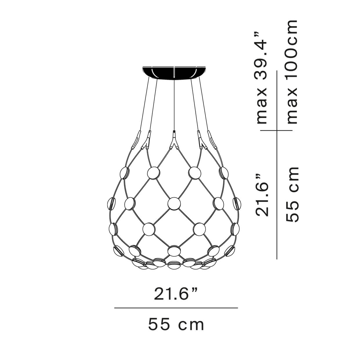 Luceplan Mesh LED Sospensione, Ø: 55 cm, Kabellänge: 100 cm, Maßzeichnung