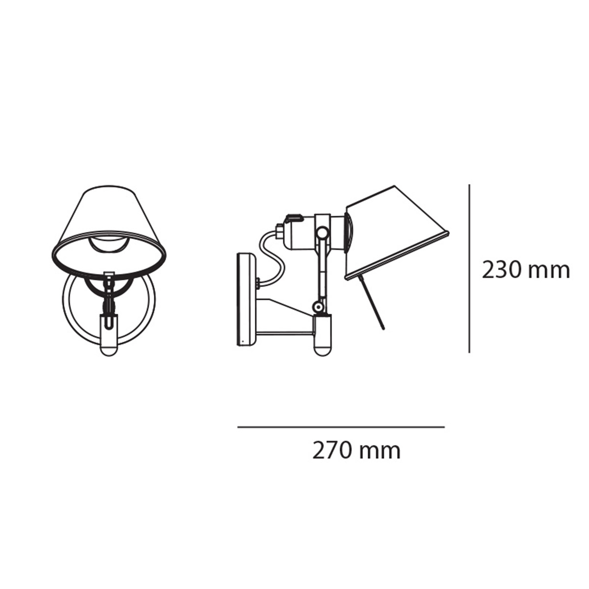 Artemide Tolomeo Faretto LED, Maßzeichnung