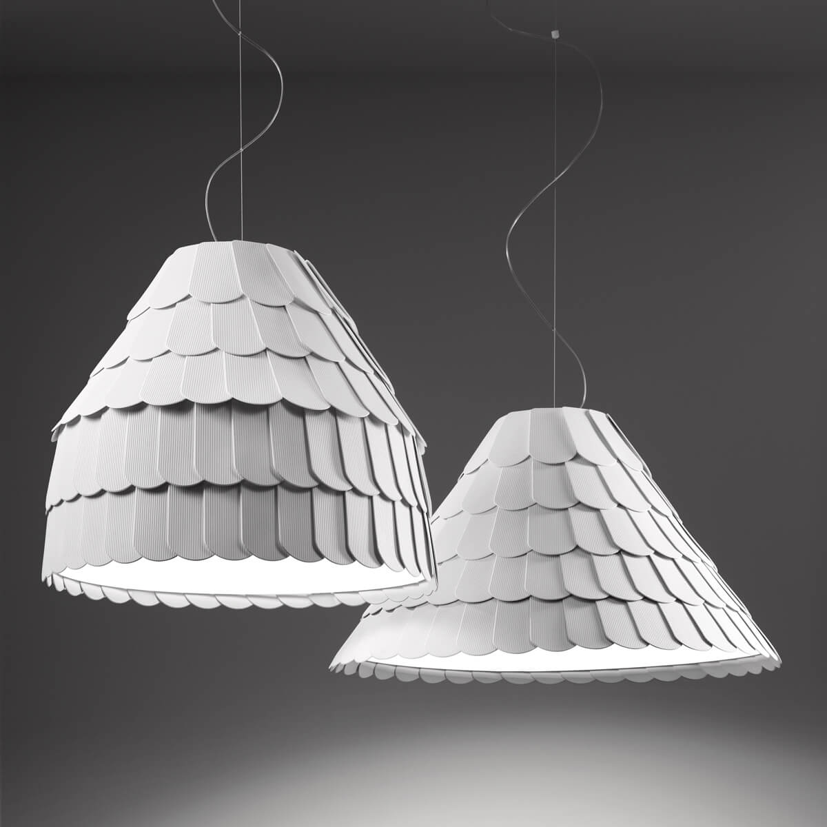 Fabbian Roofer Pendelleuchte, Ø: 57 cm, weiß, und Roofer Pendelleuchte, Ø: 76 cm, weiß