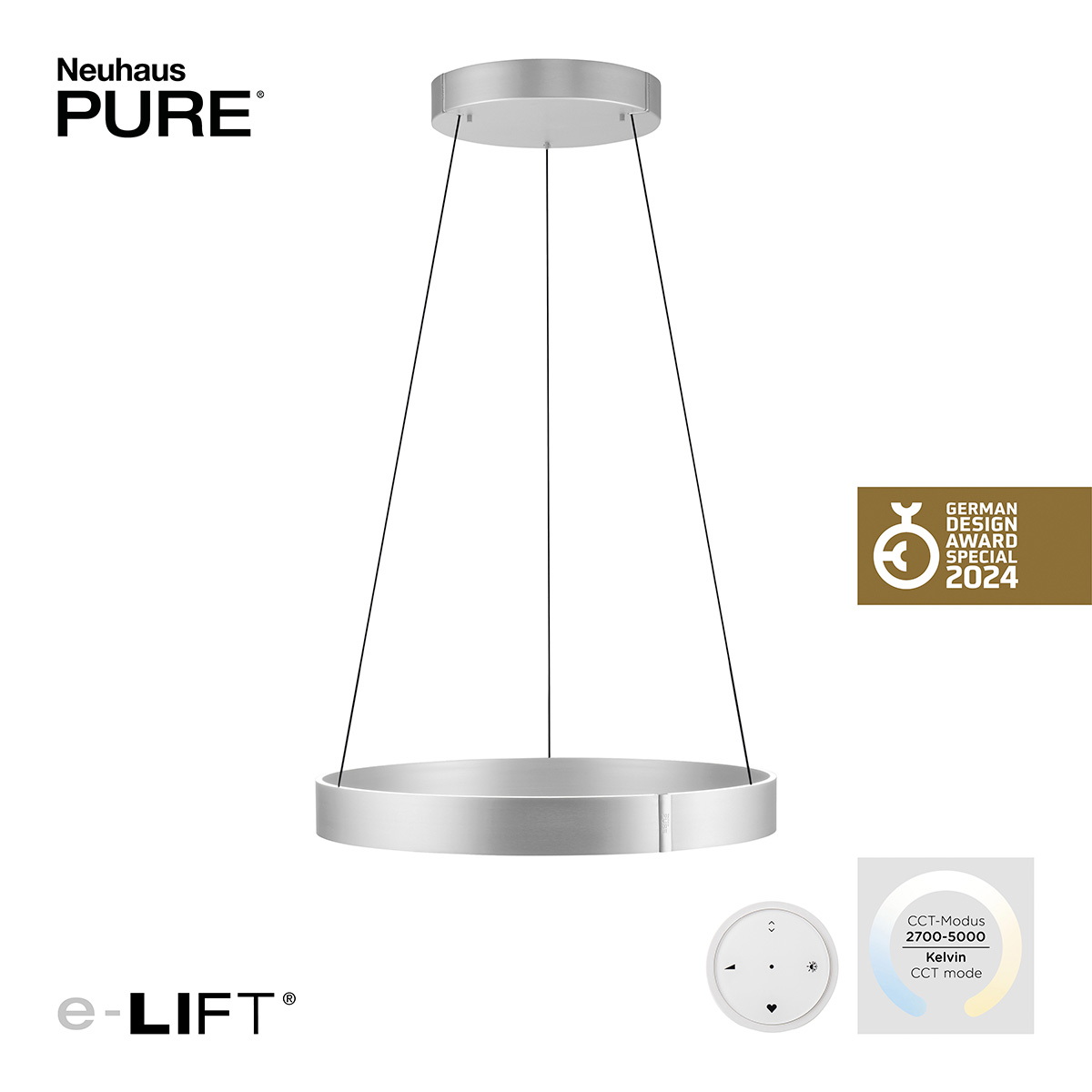 PURE E-Clipse LED Pendelleuchte mit e-LIFT und CCT
