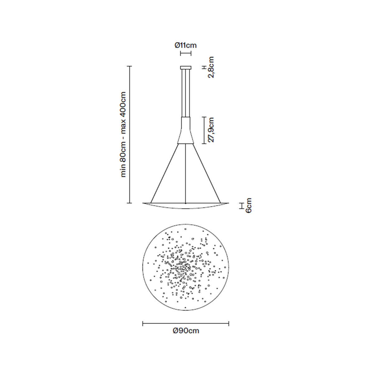 Fabbian Lens Pendelleuchte, 1-flg., Ø: 90 cm, Zeichnung