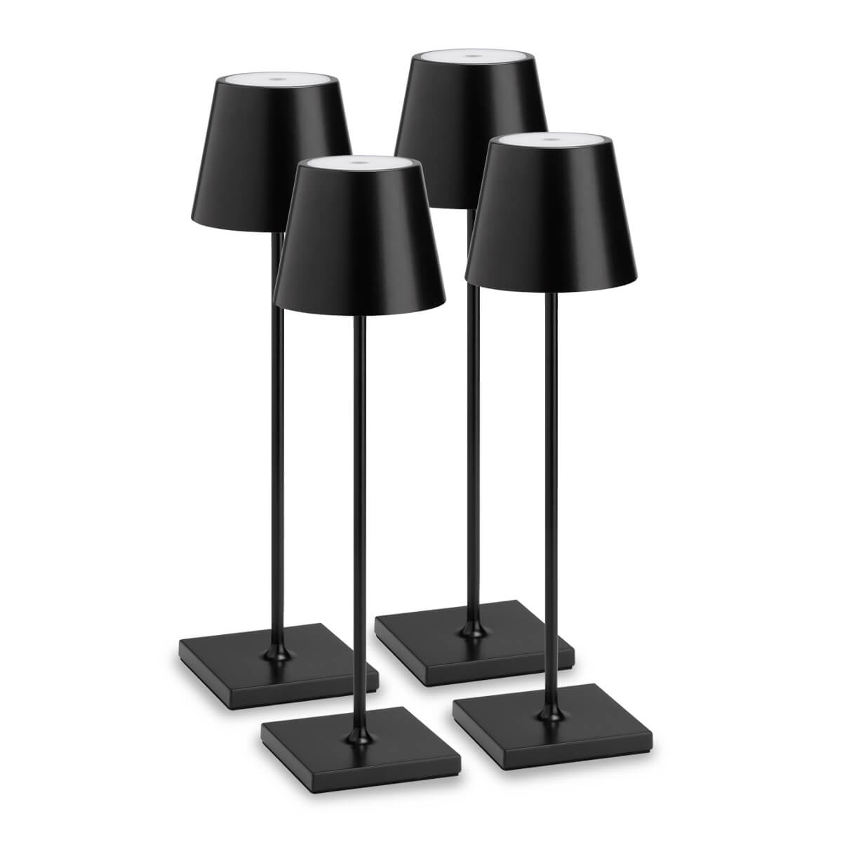 LCD Außenleuchten 4er Set Outdoor LED Akku-Tischleuchte, schwarz
