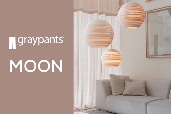 Graypants Moon Pendelleuchten aus recyceltem Karton als warme Kugelleuchten für Wohnzimmer und Essbereich