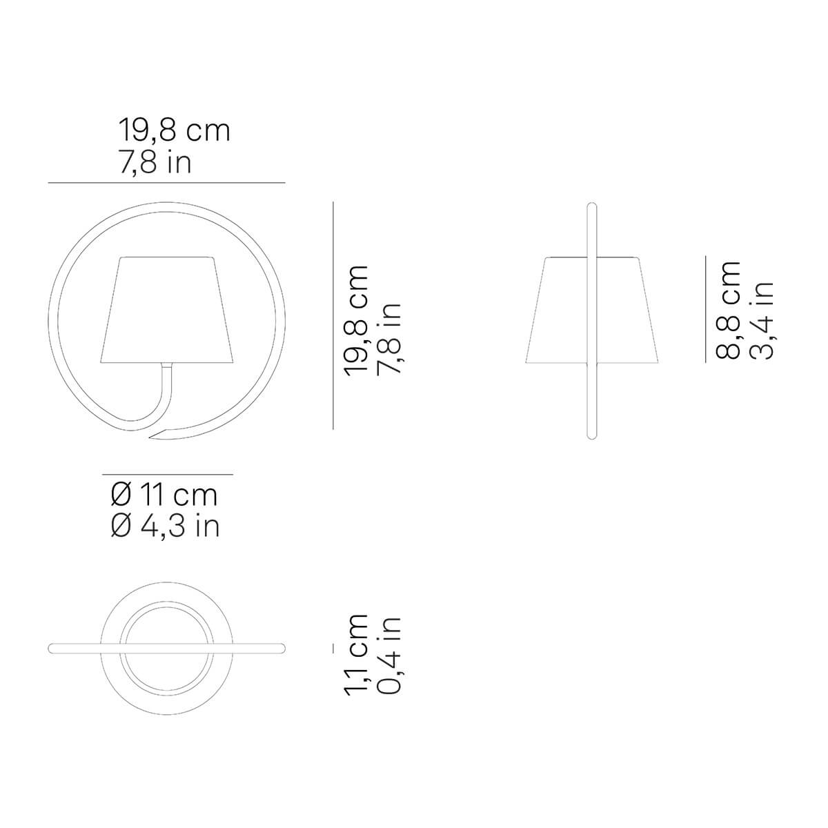 Zafferano AiLati Poldina Pro LED Akku-Pendelleuchte, Maßzeichnung