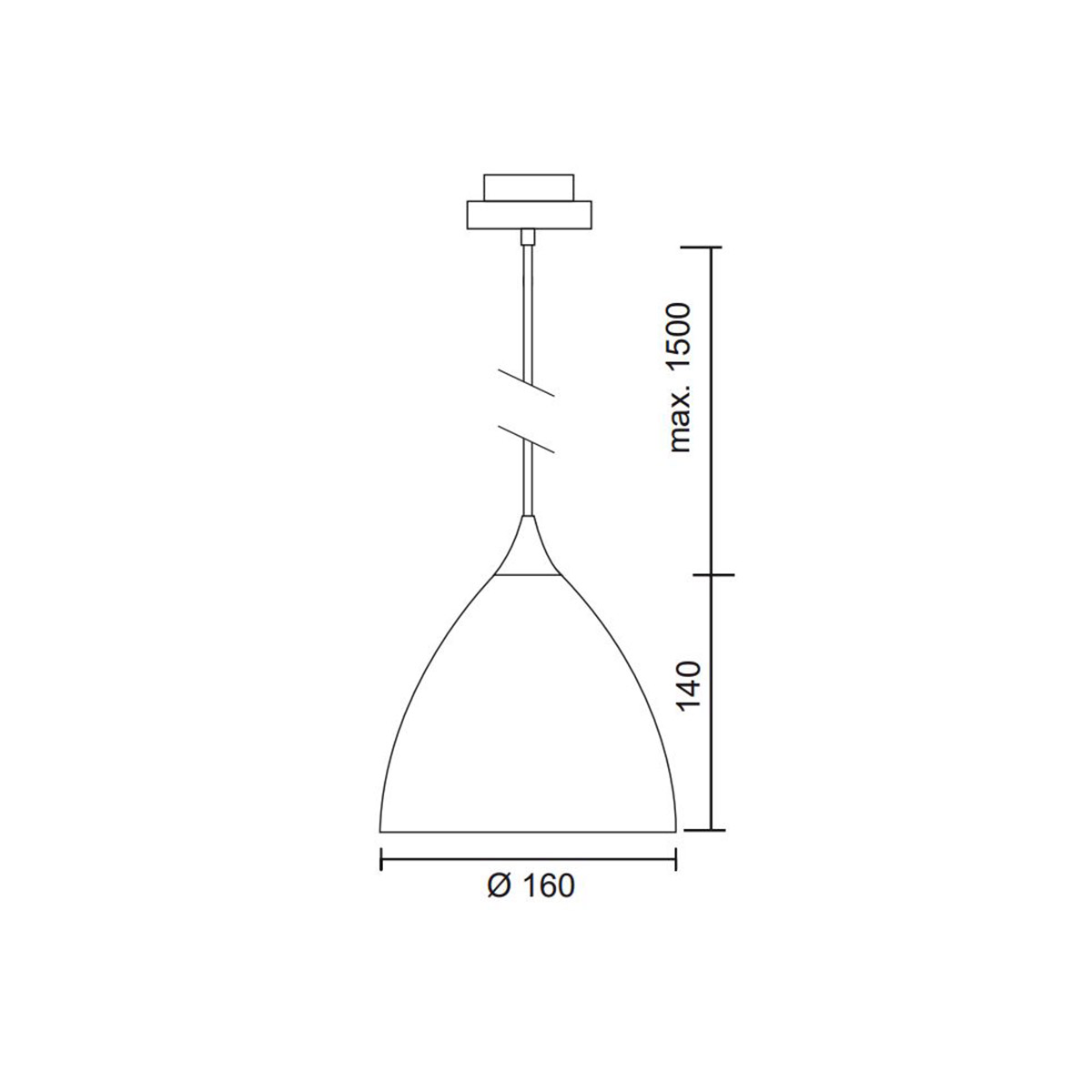 Bruck Duolare Silva Down Ø: 16 cm Fassung: Chrom matt Pendelleuchte, Maßzeichnung des Pendels