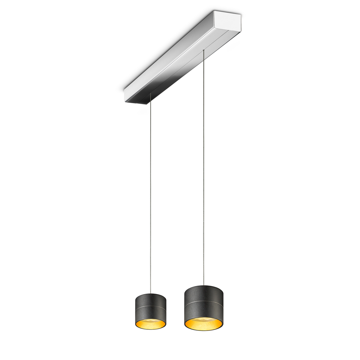Oligo Tudor S LED Pendelleuchte, 2-flg., TW, unsichtbare Höhenverstellung, Baldachin: Chrom, schwarz matt / Blattgold
