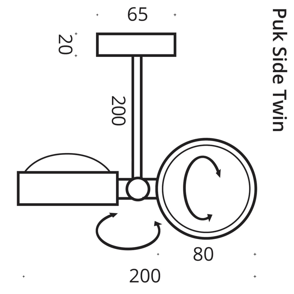 Top Light Puk Mini Side Twin Ceiling LED Deckenleuchte, 20 cm, Maßzeichnung