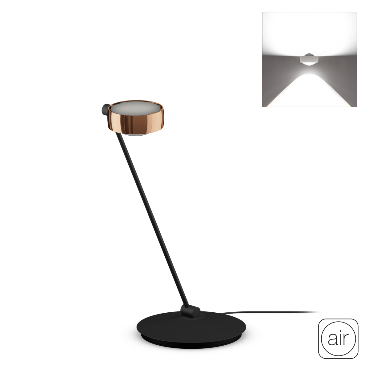 Occhio Sento E tavolo "air" LED Tischleuchte, 60 cm, 2700 K, Ausrichtung: rechts vom Objekt, Roségold / schwarz matt