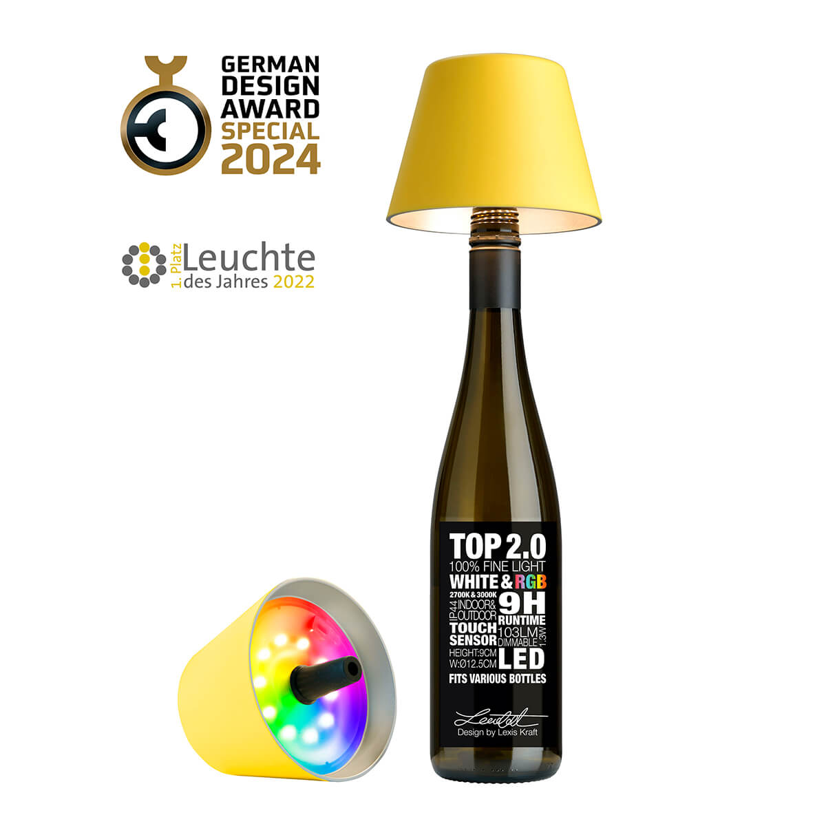 Sompex Top 2.0 RGB LED Akkuleuchte & Flaschenaufsatz, weiß