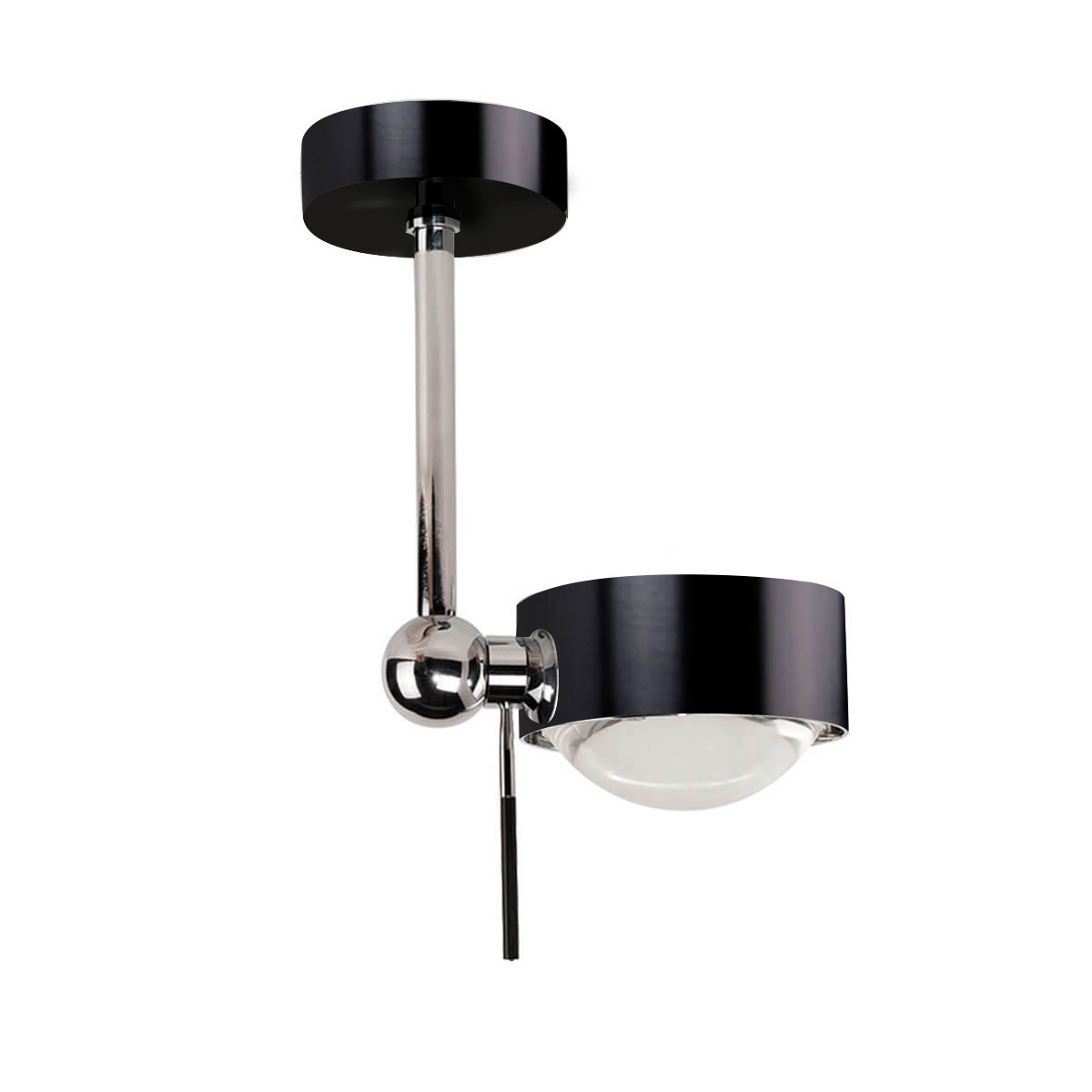 Top Light Puk Mini Side Single Ceiling Deckenleuchte, 10 cm, mit Einsätzen, Einzelstück, schwarz lackiert / Chrom Puk Mini Side Single Ceiling Deckenleuchte, 10 cm, mit Einsätzen, Einzelstück