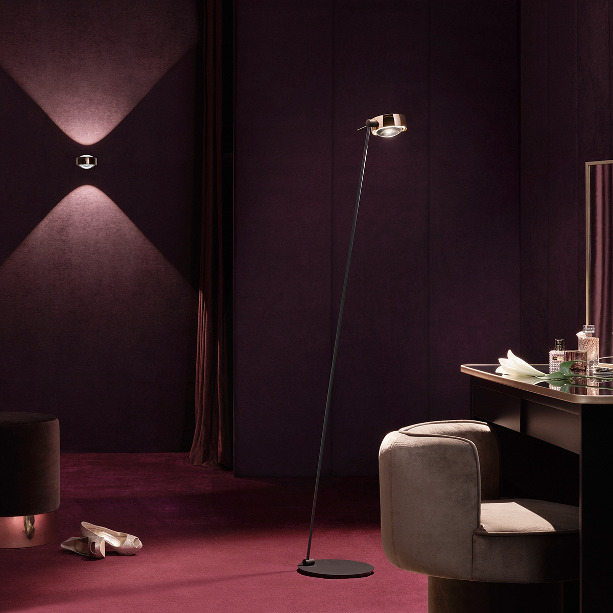 Occhio Sento C lettura LED Leseleuchte, 160 cm, 2700 K, Ausrichtung: links vom Objekt, Roségold / schwarz matt