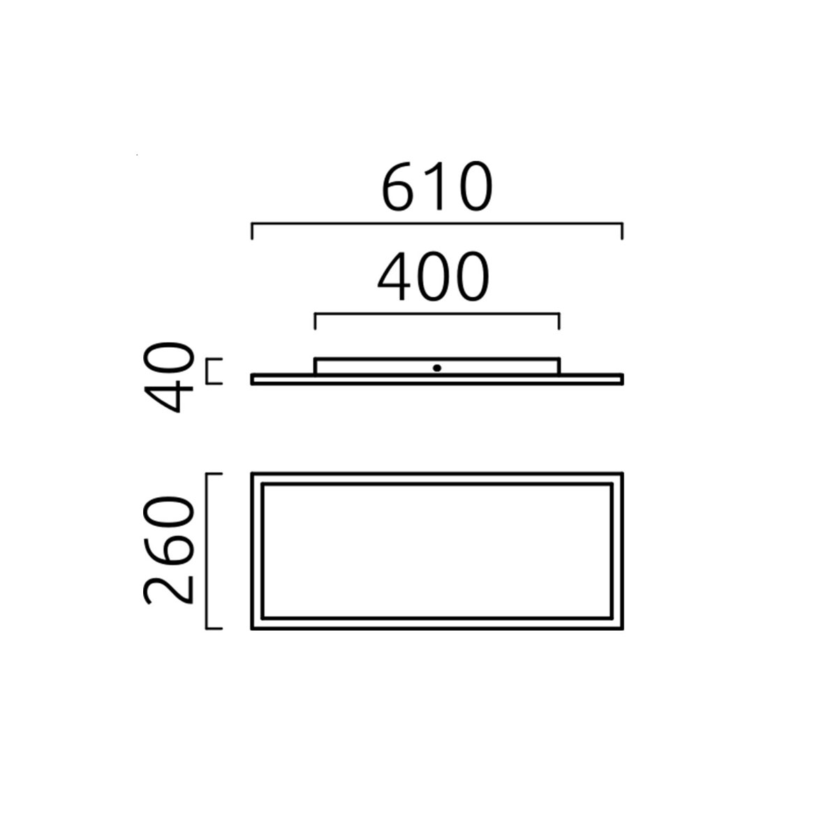 Helestra Rack LED Deckenleuchte, 61 x 26 cm, Maßzeichnung